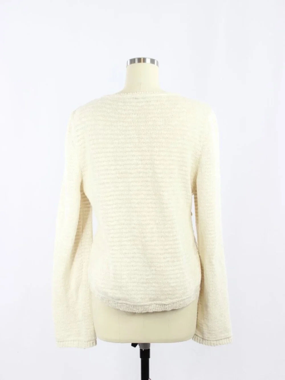 ZARA Ecru Ivory Contrast Cotton Blend Lace Knit Cardigan Sweater, Size XL - Picture 3 of 16